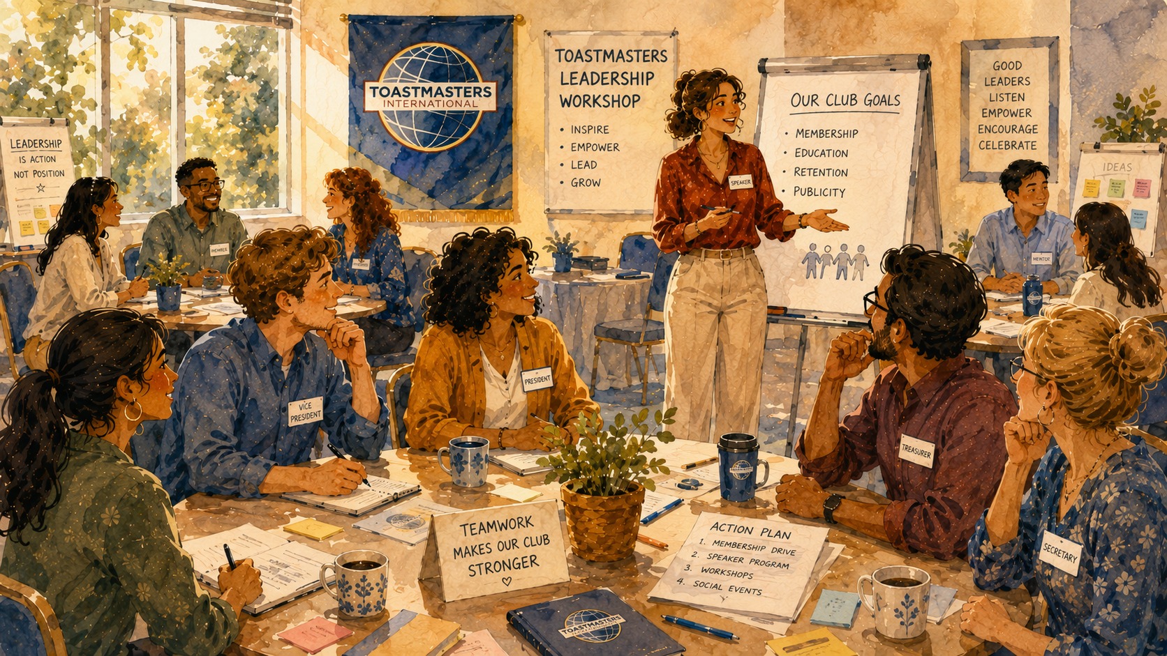 Vorstandsmitglieder der Kölner Sprechbar beim Club Officer Training 2015 – Gruppenarbeit, Präsentation und Ideenaustausch.