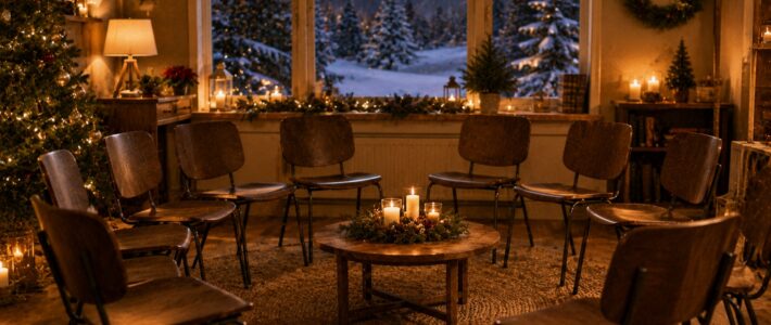 22.12.15 – 04.01.2016 Weihnachtspause! Festlicher Weihnachtsgruß der Kölner Sprechbar zur Winterpause 2015/2016 – stimmungsvolle Kerzen und Tannenzweige in winterlicher Atmosphäre.