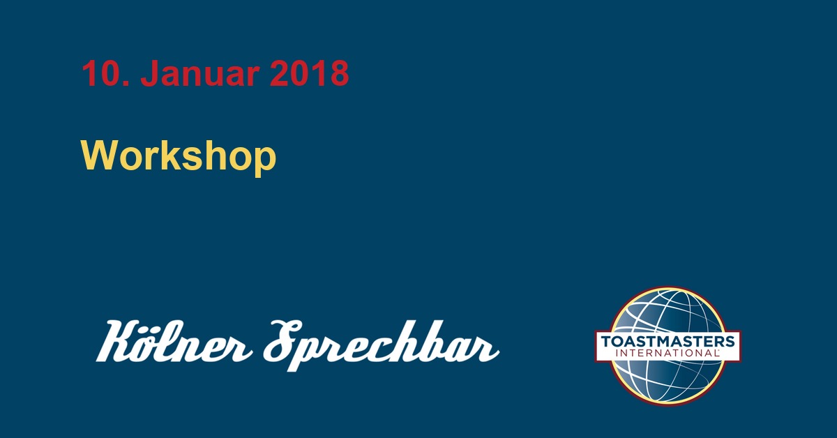 Grafik mit dem Motto des Abends „Workshop“ und dem Datum 10. Januar 2018 im Design der Kölner Sprechbar.