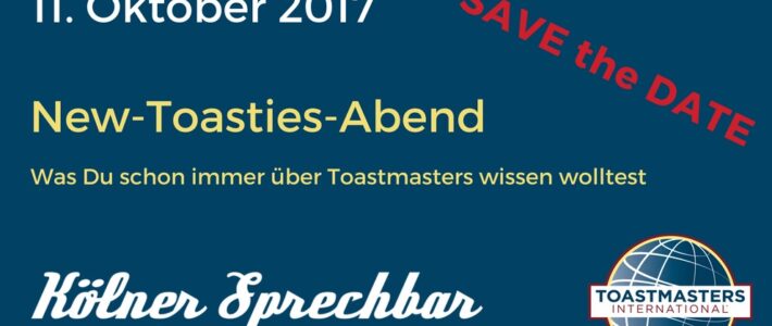 Ankündigungsgrafik „Save the Date“ zum New-Toasties-Abend der Kölner Sprechbar am 11. Oktober 2017.