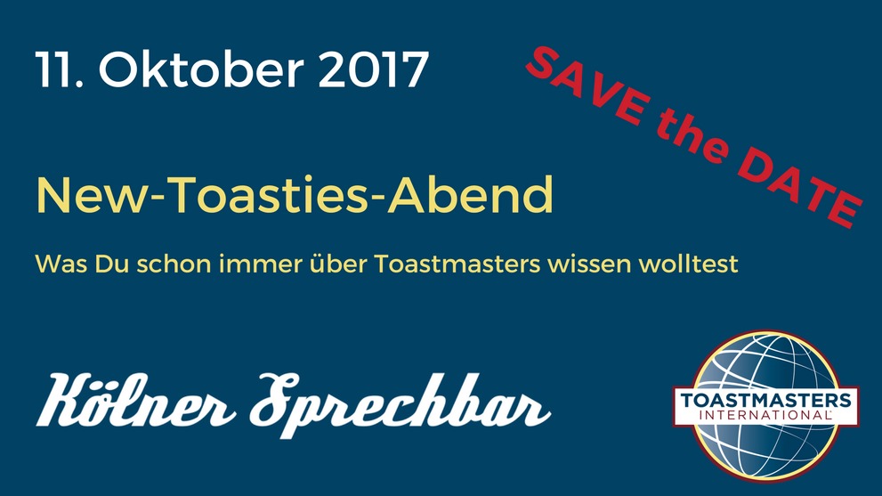 Ankündigungsgrafik „Save the Date“ zum New-Toasties-Abend der Kölner Sprechbar am 11. Oktober 2017.