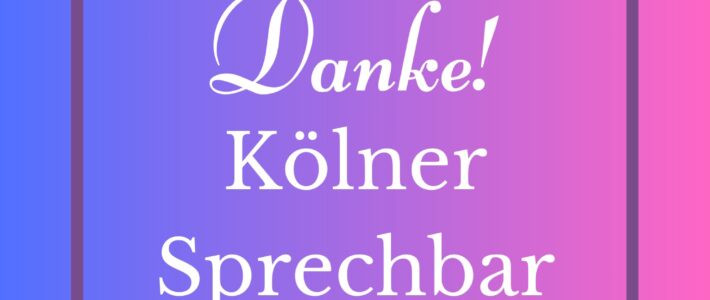 Toastmaster-Abend in der Kölner Sprechbar am 16.04.: „Danke und Tschüß!“ Grafik mit dem Schriftzug Dankeschön zum Motto des Clubabends