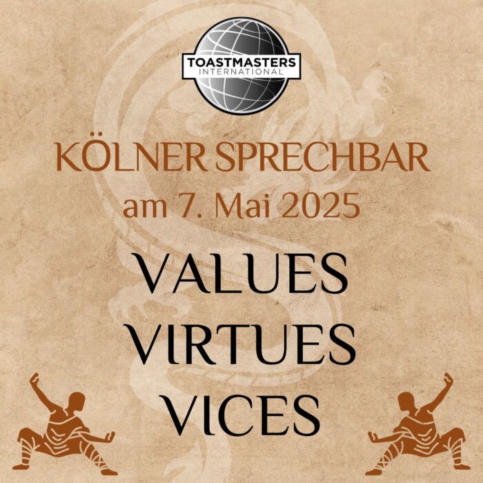 Grafik mit dem Schriftzug Virtues and Vices zum Motto des Clubabends